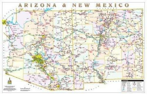 Arizona & New Mexico Political Highways Laminated Desk Map