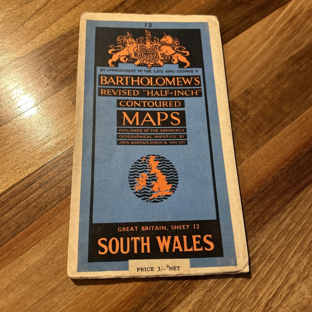 SOUTH WALES Bartholomew Revised Contoured Half Inch Map Sheet 12 Paper 1952
