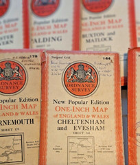 14 x Vintage O.S. Maps – New Popular Edition -cloth 1940s Ordnance