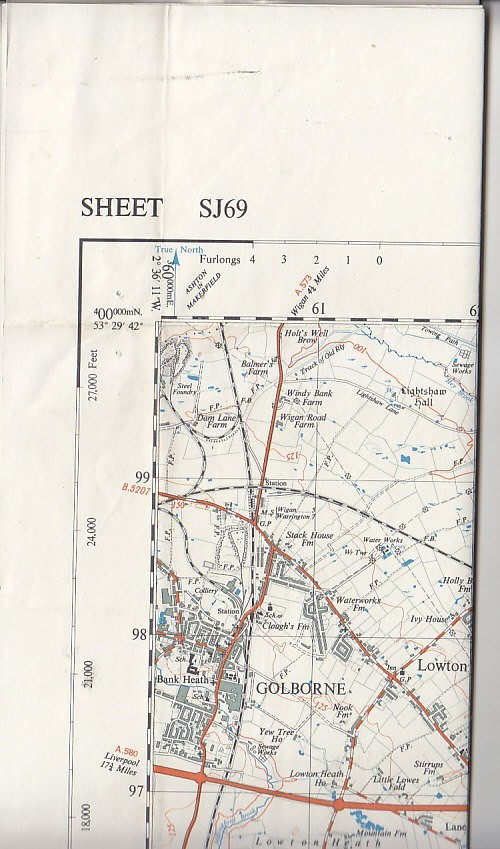 Ordnance Survey OS 1:25,000 First Series Map Sheet SJ69 Leigh (South) Lancashire