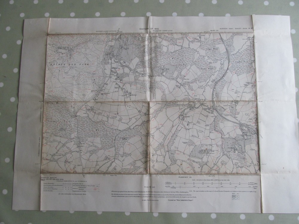 VINTAGE OS MAP THE MOUNT AREA SUSSEX 1910 EDITION – SIX INCHES TO ONE MILE