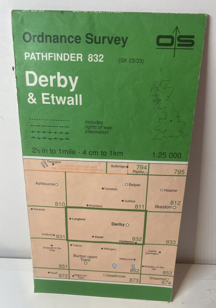 Ordnance Survey Map – Pathfinder 832 Derby/Etwall – (SK 23/33 ) 2 .5 in to 1 m