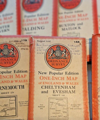 14 x Vintage O.S. Maps – New Popular Edition -cloth 1940s Ordnance