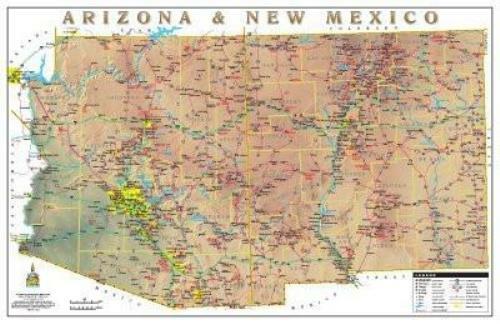 Arizona & New Mexico Physical Highways Laminated Wall Map