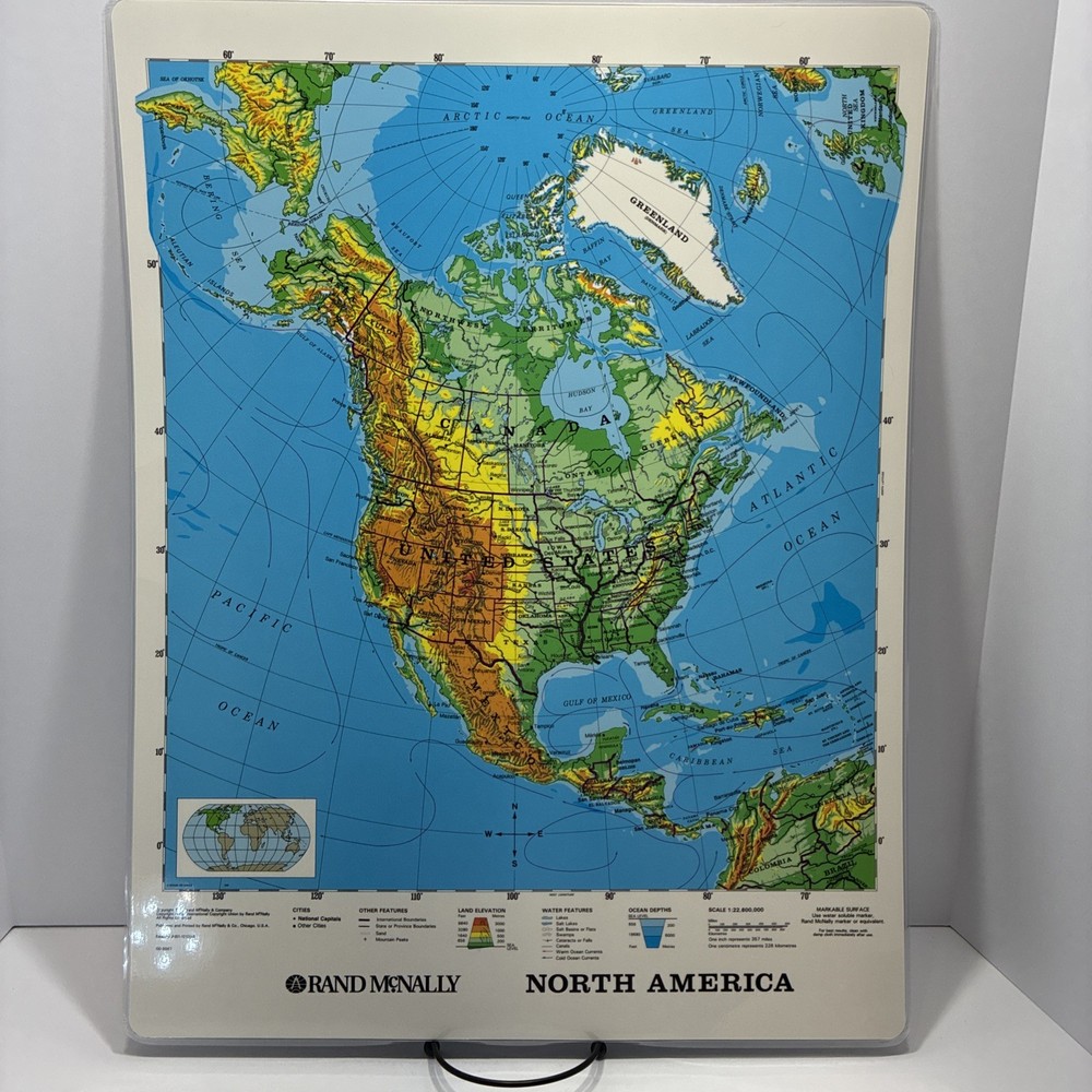 17″ x 22″ Rand McNally Markable Map of North America Two-Sided Pre-owned
