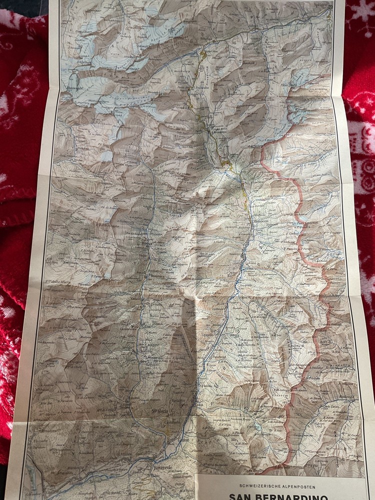 Vintage 1951 Large Map Of SAN BERNARDINO SWITZERLAND, VGC