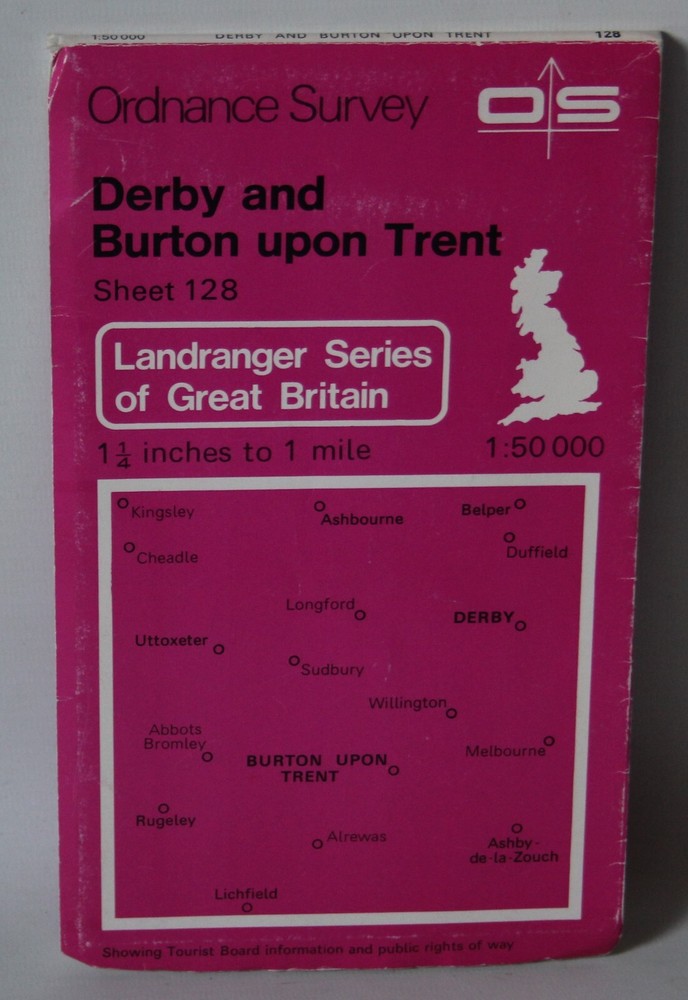 Ordnance Survey Landranger Map – Derby & Burton upon Trent – Sheet 128 – 1983