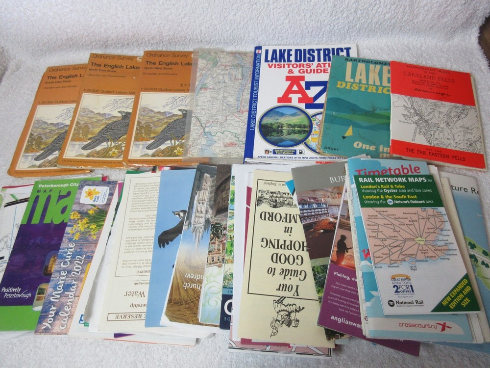 Joblot Assorted Maps, Guides: Stamford, Lake District, Peterborough etc