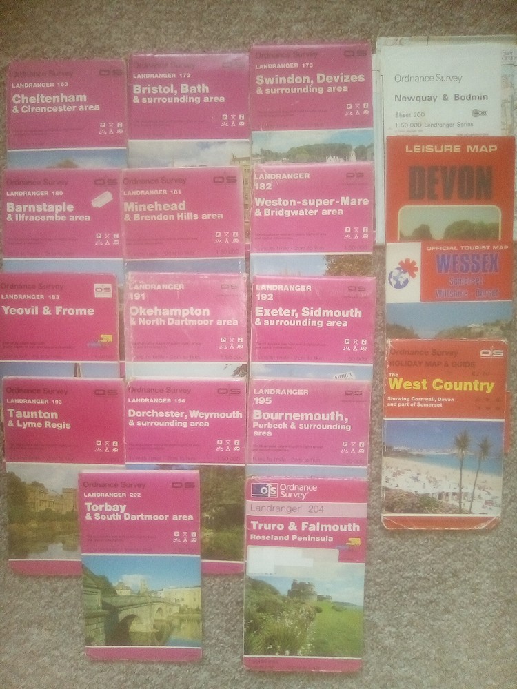 DEVON CORNWALL DORSET SOMERSET LANDRANGER OS ORDNANCE SURVEY MAPS JOB LOT BUNDLE