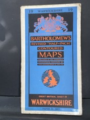 Vintage Bartholomew’s Half-Inch Contoured Maps Warwickshire Sheet 19 OS