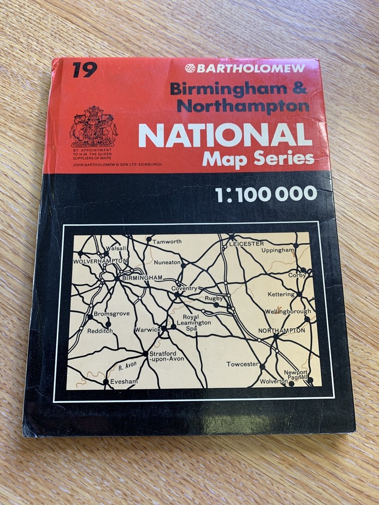 Birmingham Northampton Coventry -Bartholomew National Series Map No 19 – 1975