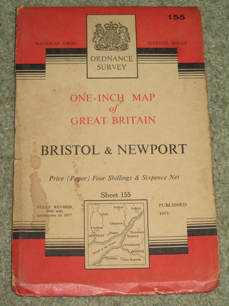 OS Ordnance Survey 1″ Seventh Series – 155 Bristol & Newport – 1953 edn