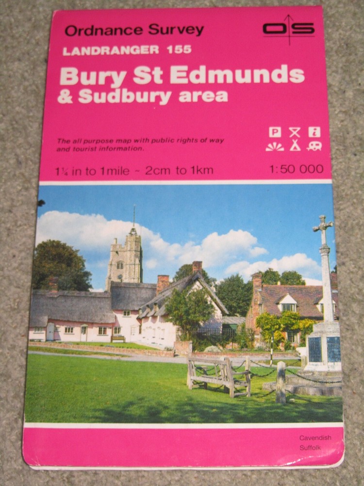 OS Ordnance Survey Landranger Map Sheet 155 Bury St Edmunds & Sudbury area; 1986