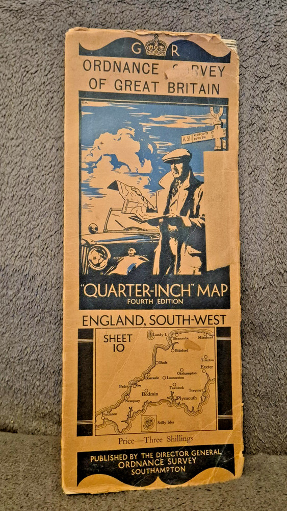 Vintage Ordnance Survey Map sheet 10 England South West 1935 Quarter Inch 4th Ed