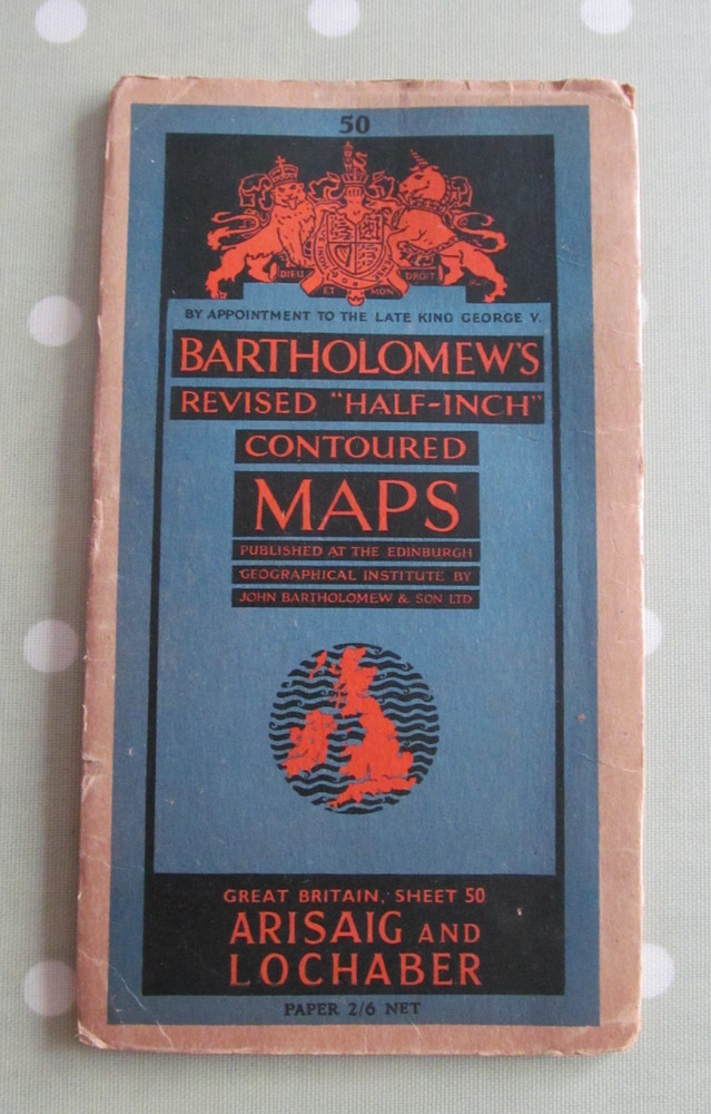VINTAGE BARTHOLOMEW’S MAP ARISAIG & LOCHABER REVISED HALF-INCH CONTOURED 1947