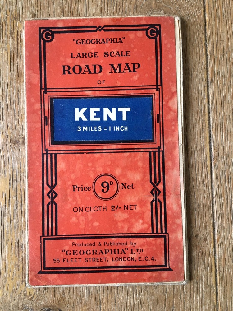 Vintage Geographia Map. Kent. Southend, Brighton, Hastings, Margate.