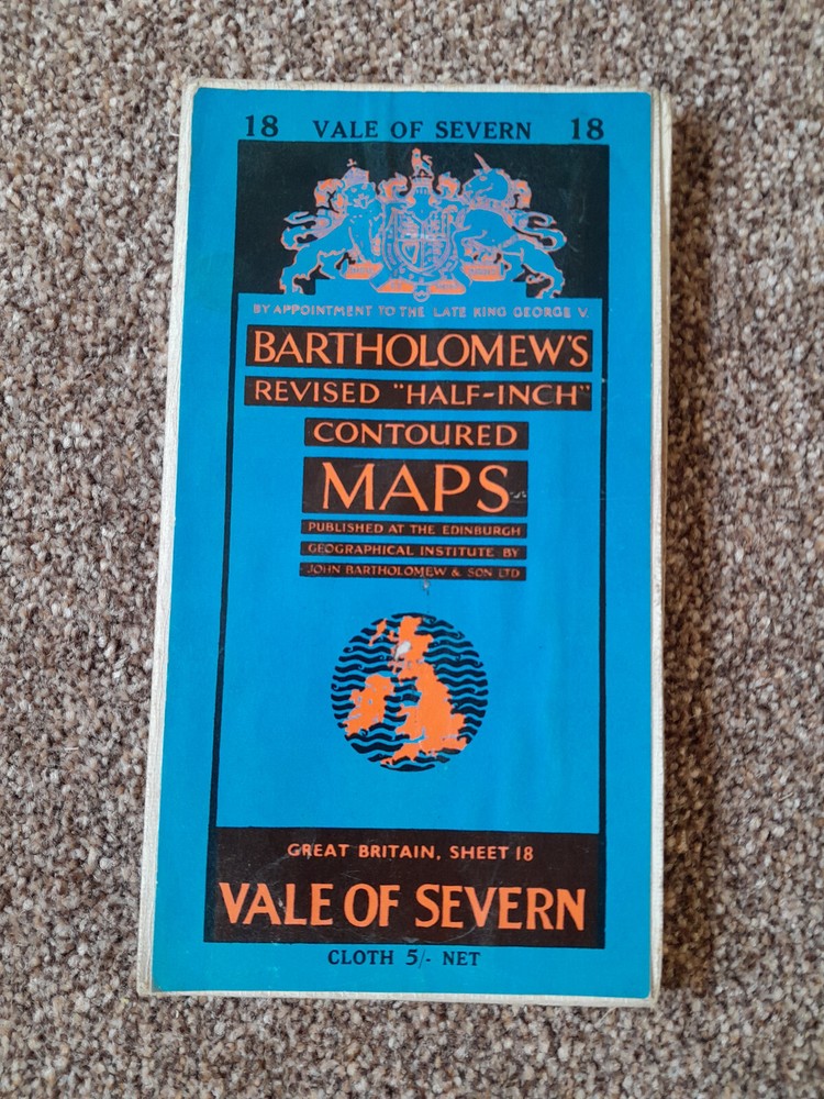 BARTHOLOMEWS CLOTH HALF-INCH CONTOURED MAP VALE OF SEVERN SHEET18 C1959