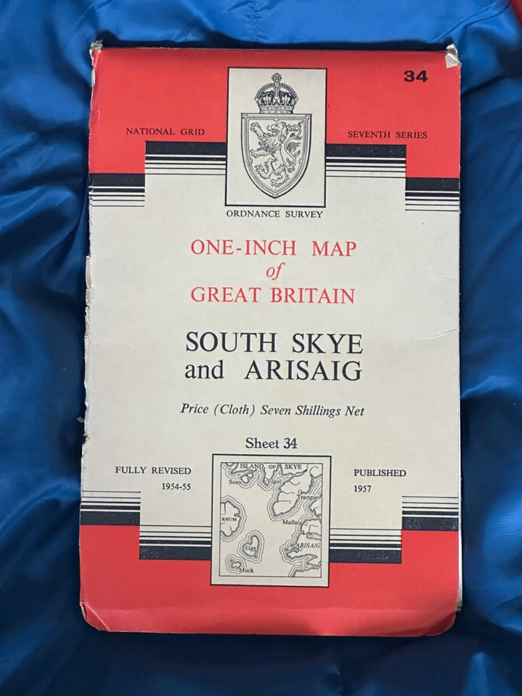 OS Ordnance Survey One Inch Cloth Map, of South Skye & Arisaig, Sheet 34, 1957