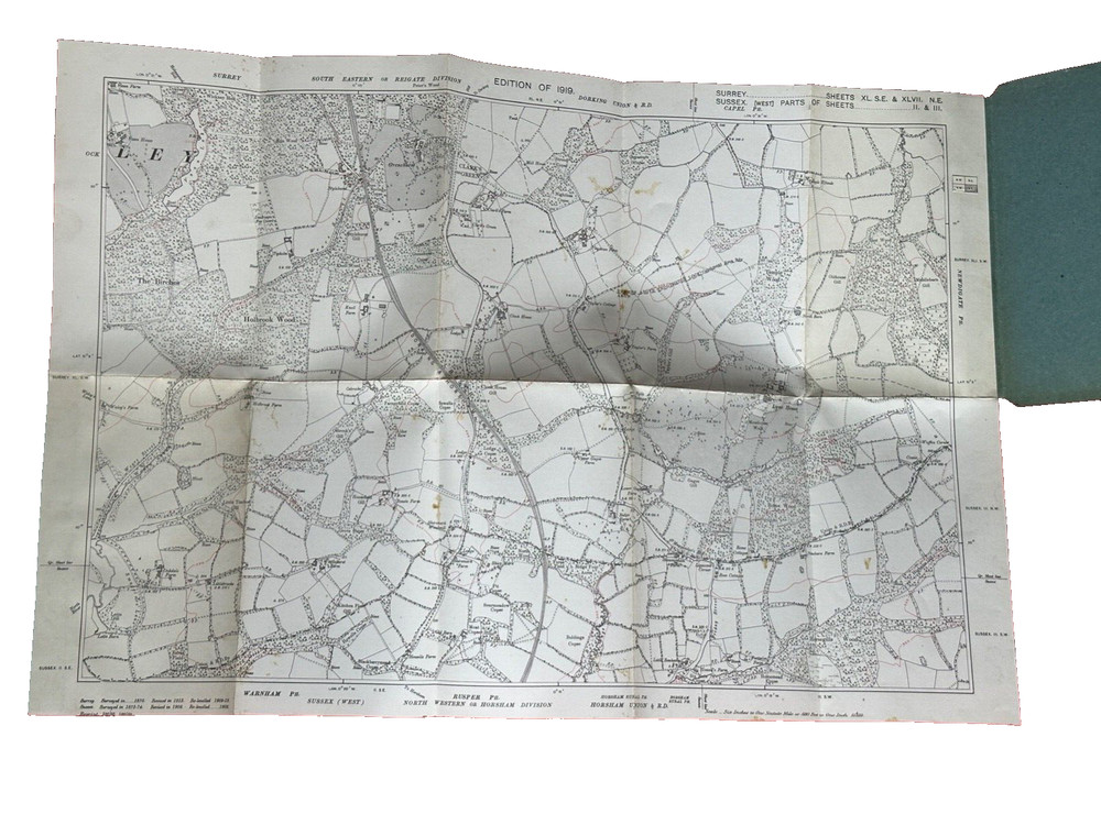 6 inch to 1 Mile, OS Paper map, 1919 Ed, 1938 Reprint, Crawley, Sussex