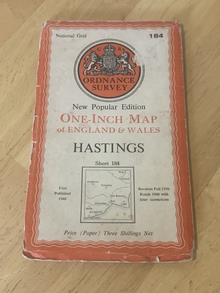 Ordnance Survey Map Hastings Sheet 184 One-Inch 1946 Vintage