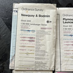 O S Power line and Obstruction overprint Cornwall 200, 201, 203, 204 1981-84