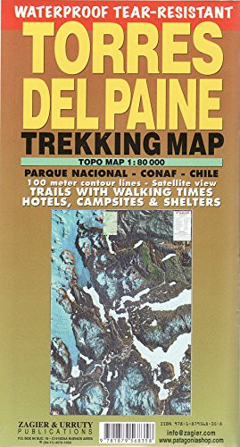 TORRES DEL PAINE WATERPROOF TREKKING MAP (ENGLISH/SPANISH By Sergio Zagier *NEW*