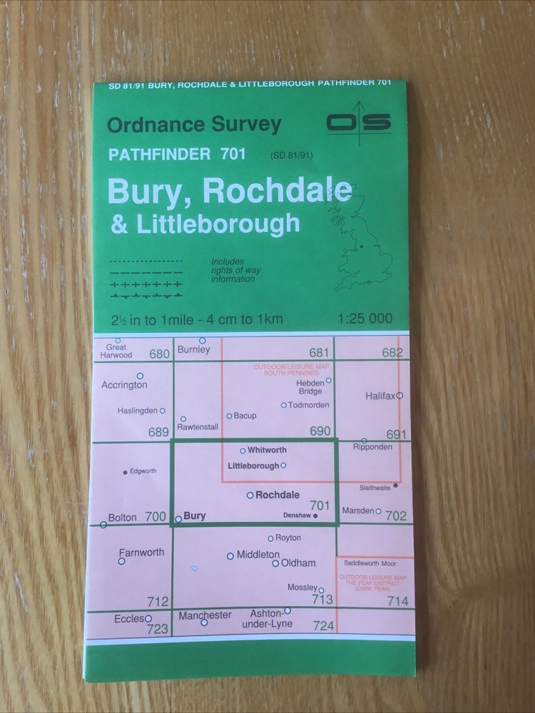 1991 Ordnance Survey Pathfinder Map 701 SD 81/91 Bury , Rochdale & Littleborough