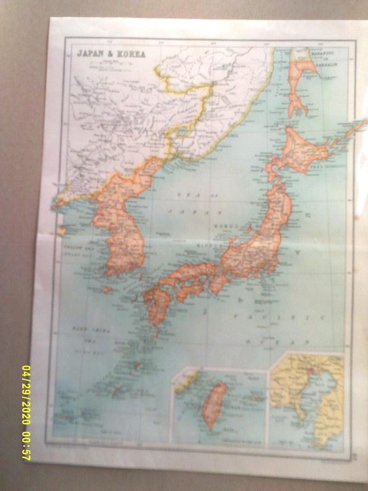 Antique Map. JAPAN & KOREA. Inset Tokio & Taiwan. Bartholomew. 1909.