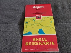 Vintage Shell European Alpes Road Tourist Map Large Fold Out