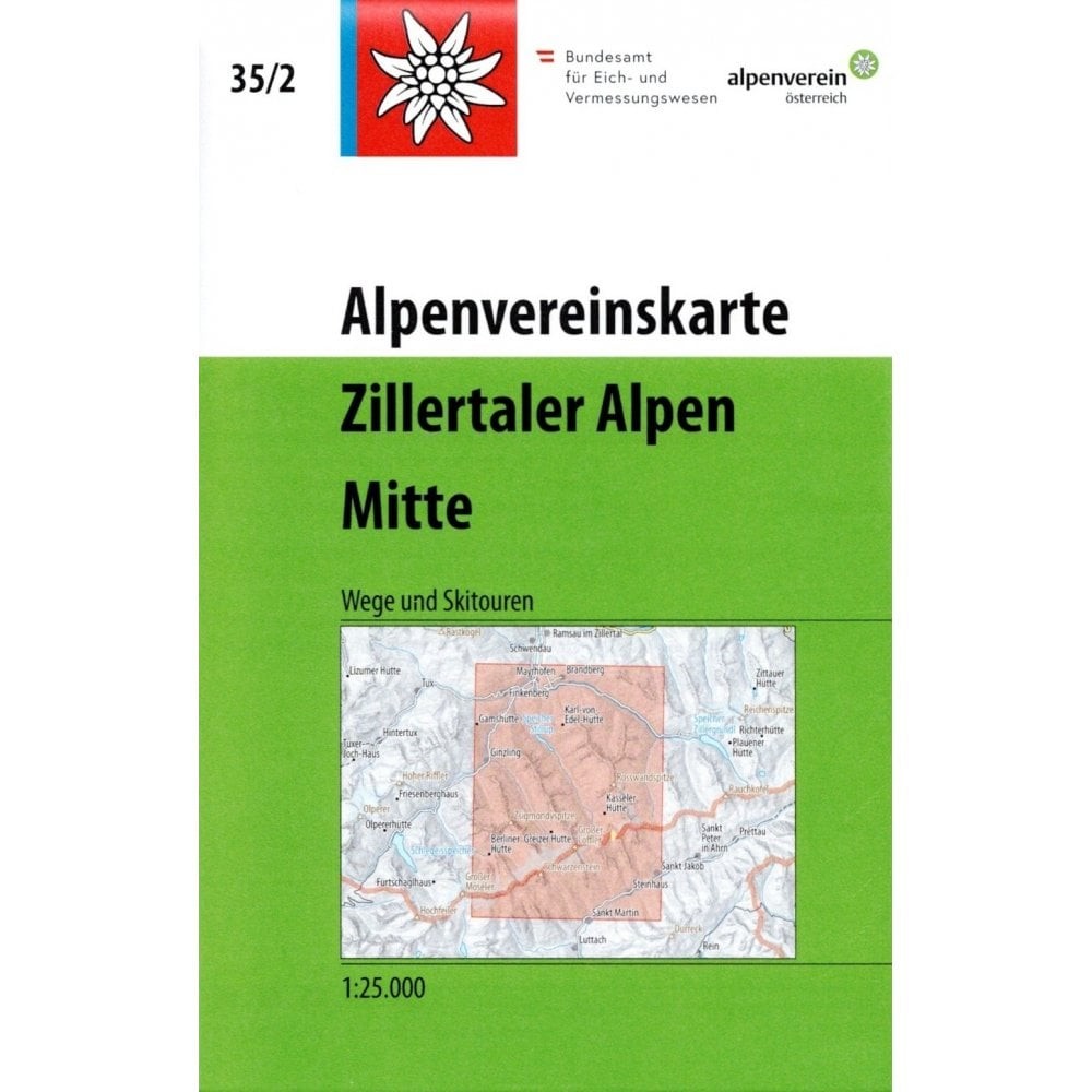 Austria Zillertaler Alpen Central Map 35/2:walking hiking skiing 1:25K