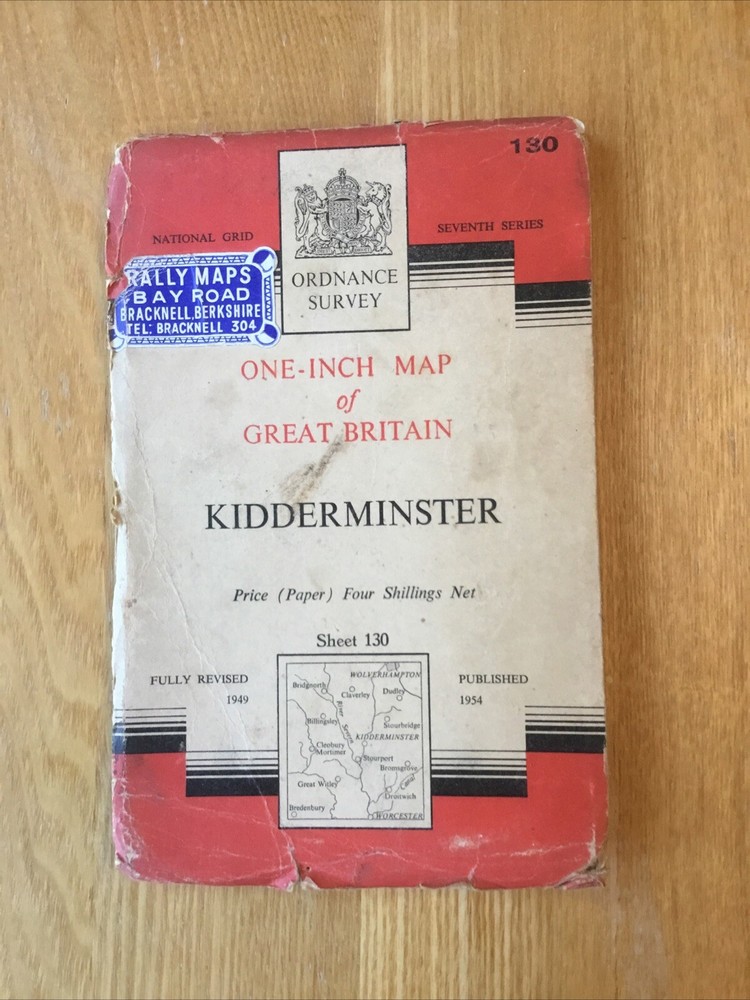 1954 Ordnance Survey One Inch Seventh Series Map 130 Kidderminster (inc Dudley )