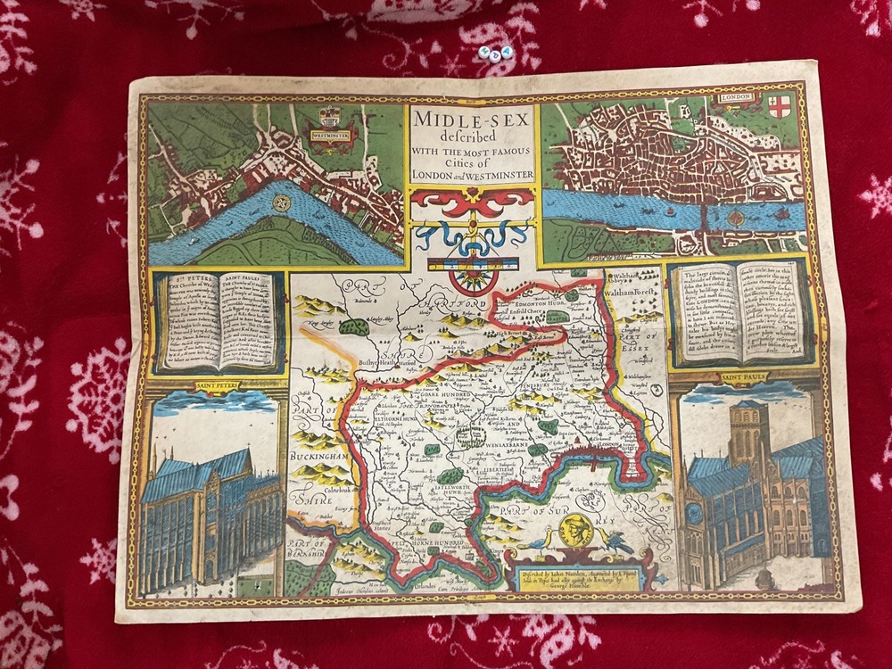Genuine Antique 1800s , John Speed Map Of Middlesex