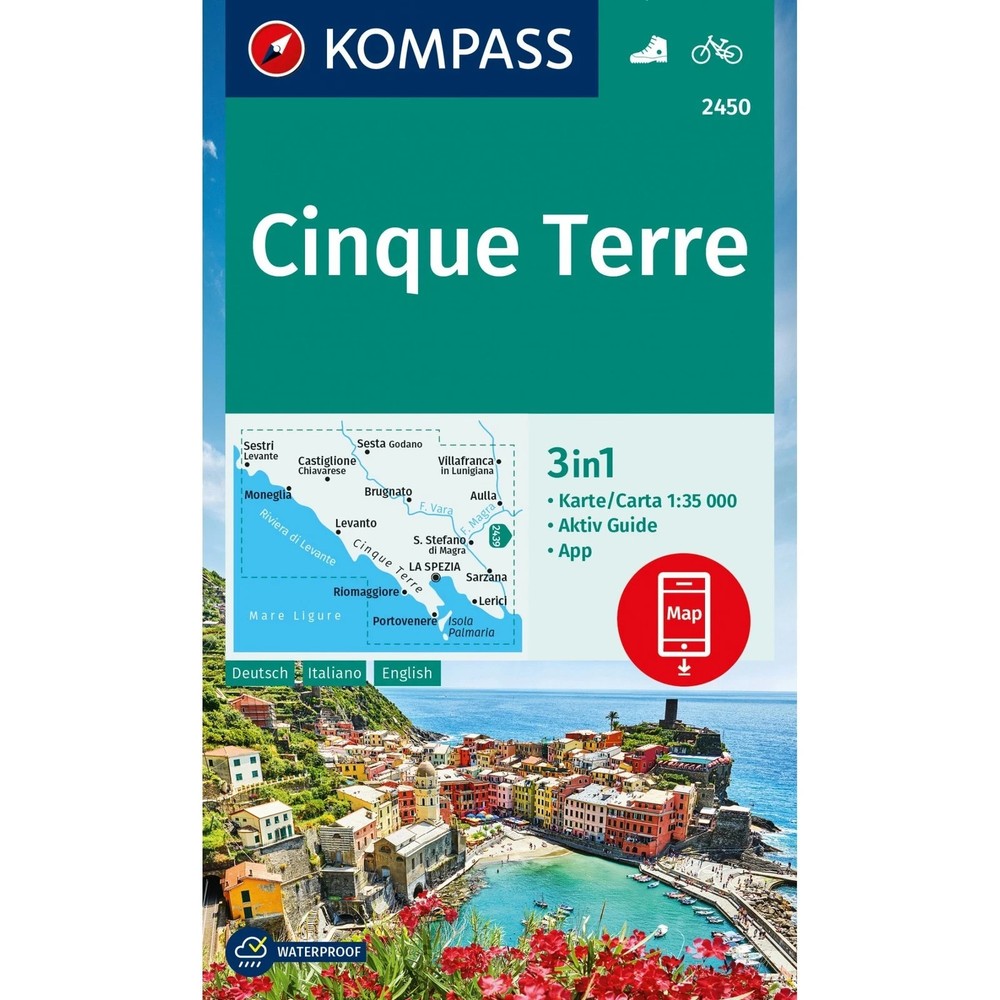 Italy Cinque Terre Kompass map 2450 hiking, walking, cycling + guide booklet