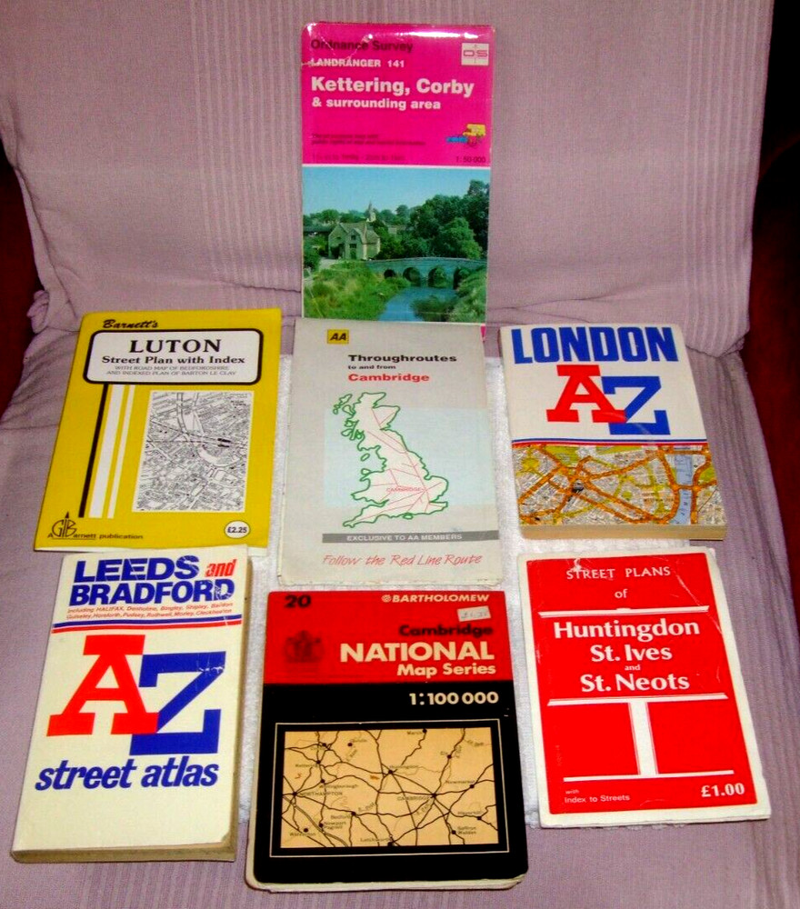 OLD STREET MAPS (JOB LOT OF “SEVEN” OLD MAPS) LUTON/CAMBRIDGE/KETTERING/LEEDS
