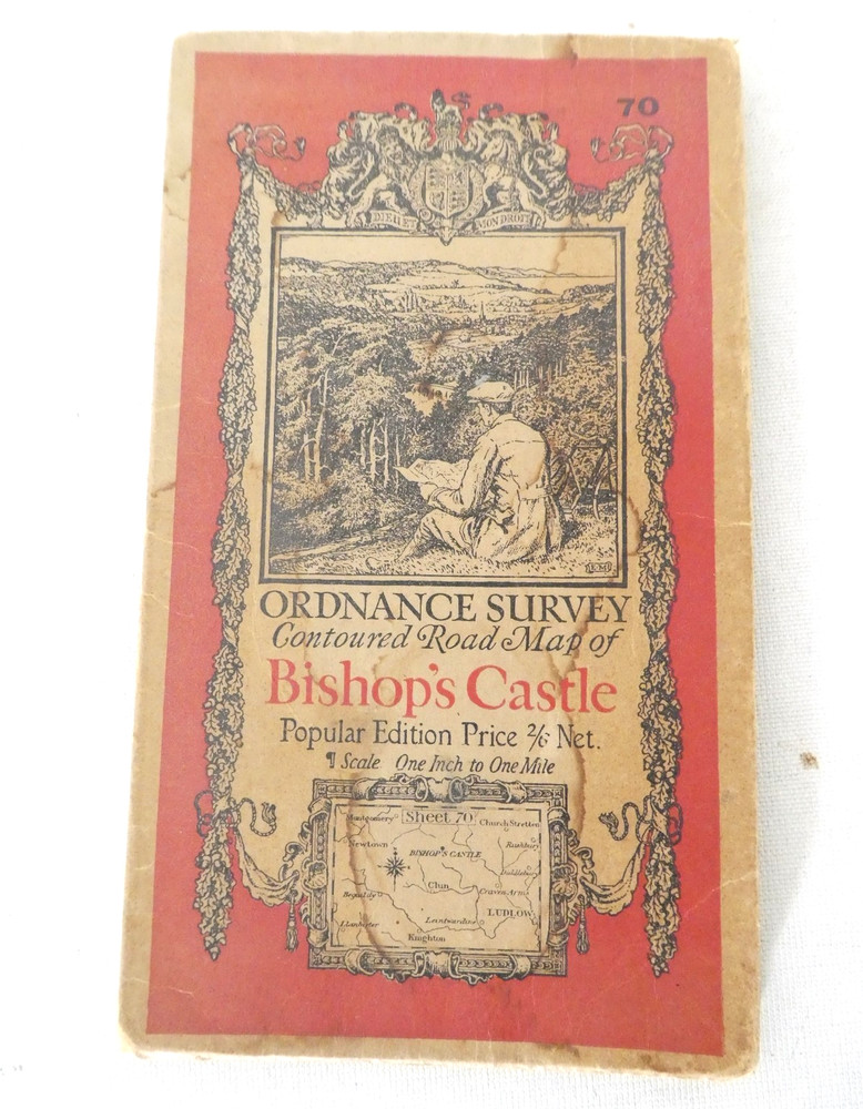 Antique Ordnance Survey 1m:1in Sheet Map on Linen No.70 Bishop’s Castle 1931