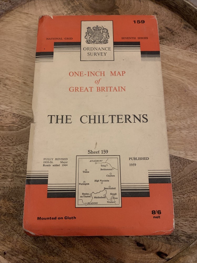 The CHILTERNS Ordnance Survey CLOTH Map 1959 Seventh Series No 159 Windsor