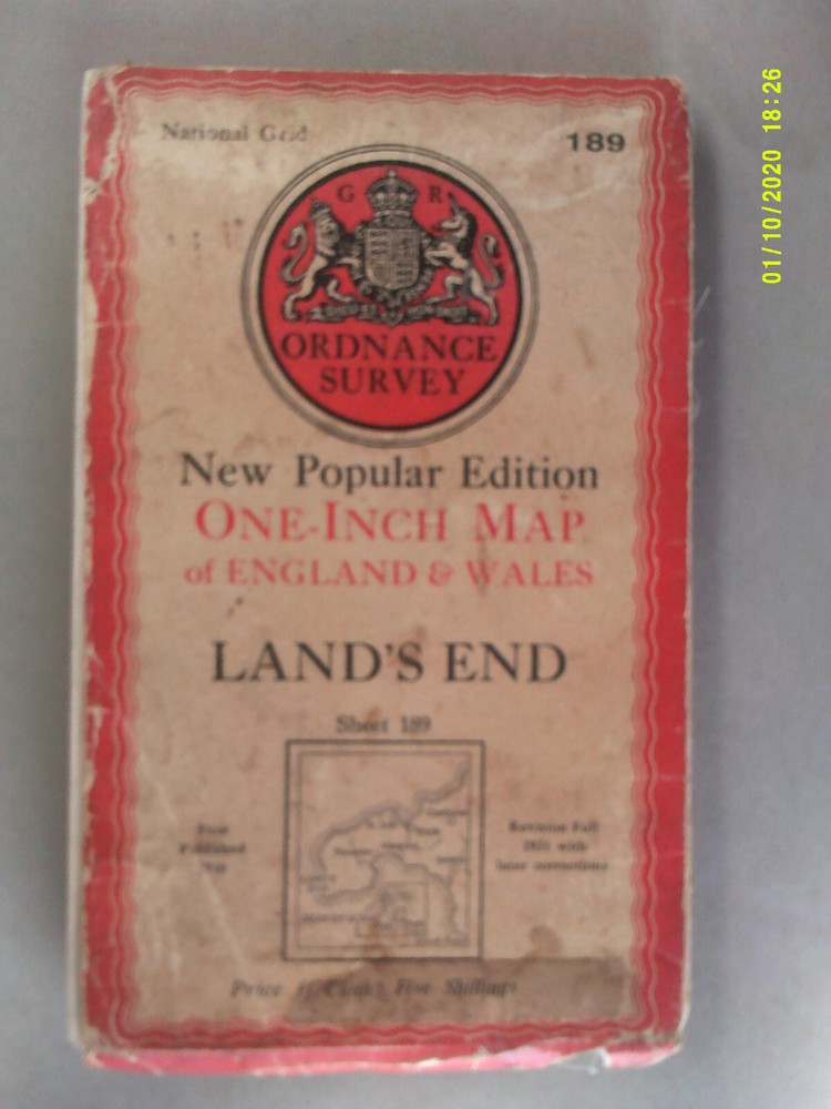 Ordnance Survey One-Inch Map on Cloth. Sheet 189. Land’s End. G-.