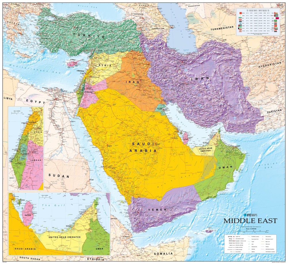 Map of the Middle East – Political Wall Map, Middle East Map