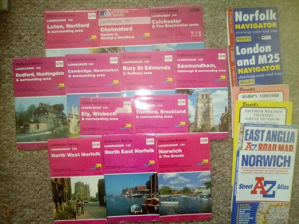 NORFOLK SUFFOLK ESSEX CAMBS LANDRANGER OS ORDNANCE SURVEY MAPS JOBLOT BUNDLE SET