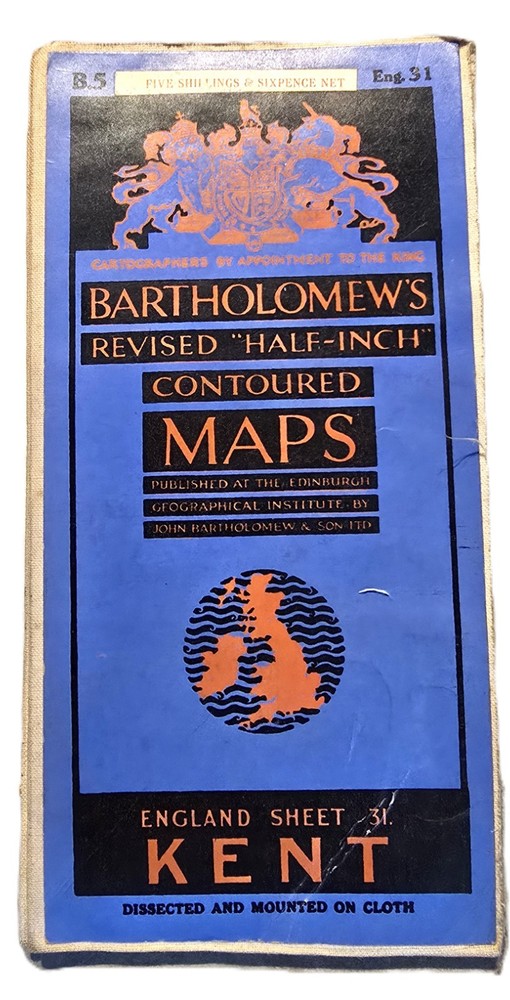 BARTHOLOMEW’S Revised “Half-Inch” Contoured Map 1944 (B5 Kent)