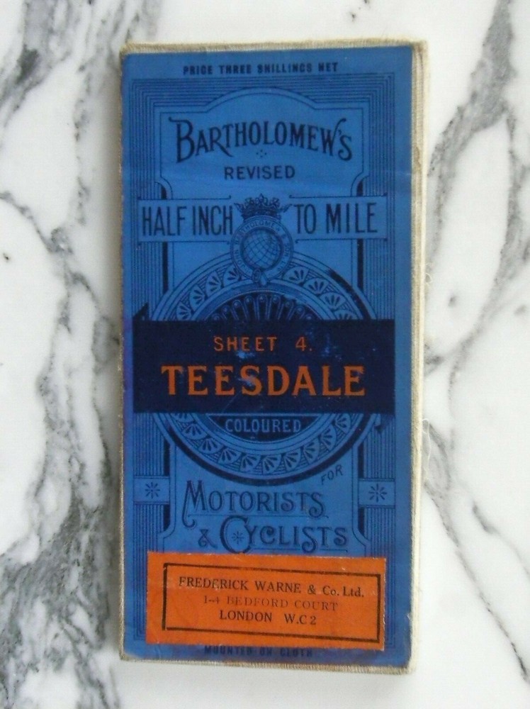 Vintage Batholomew’s Teesdale map c1920 Half Inch Sheet 4 old Hartlepool Barnard
