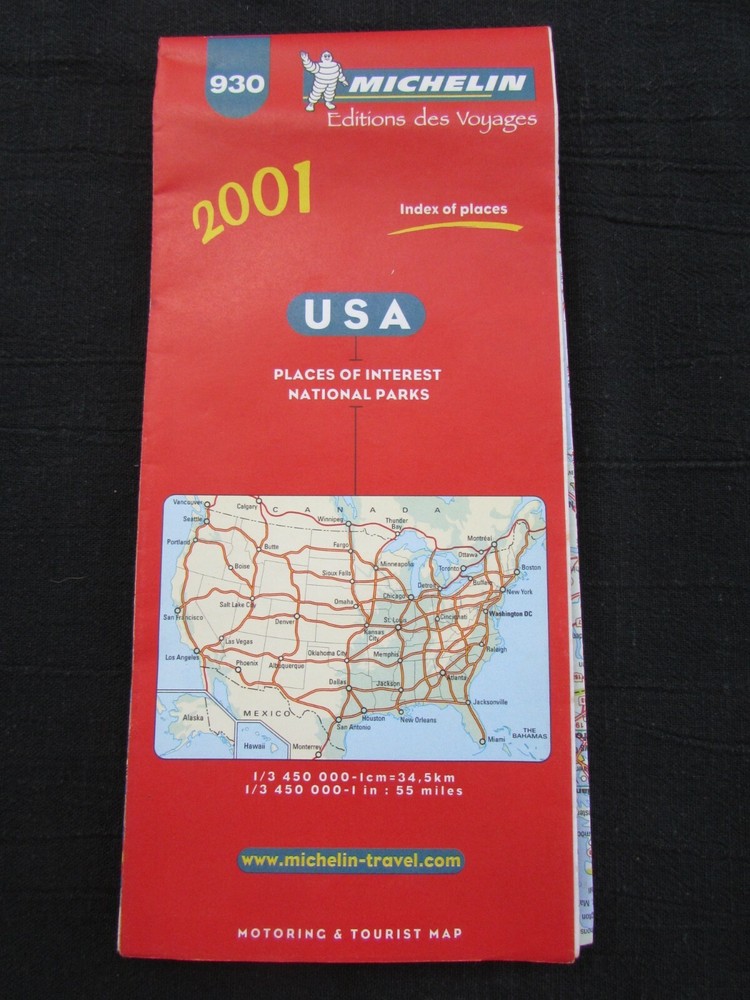 VINTAGE 2001 MICHELIN MAP #930 USA, PLACES OF INTEREST & NATIONAL PARKS – MINT