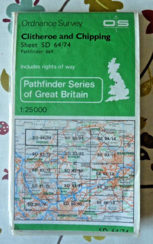 OS Paper Laminated Map Clitheroe & Chipping Grindleton Chatburn Sheet SD 40/50