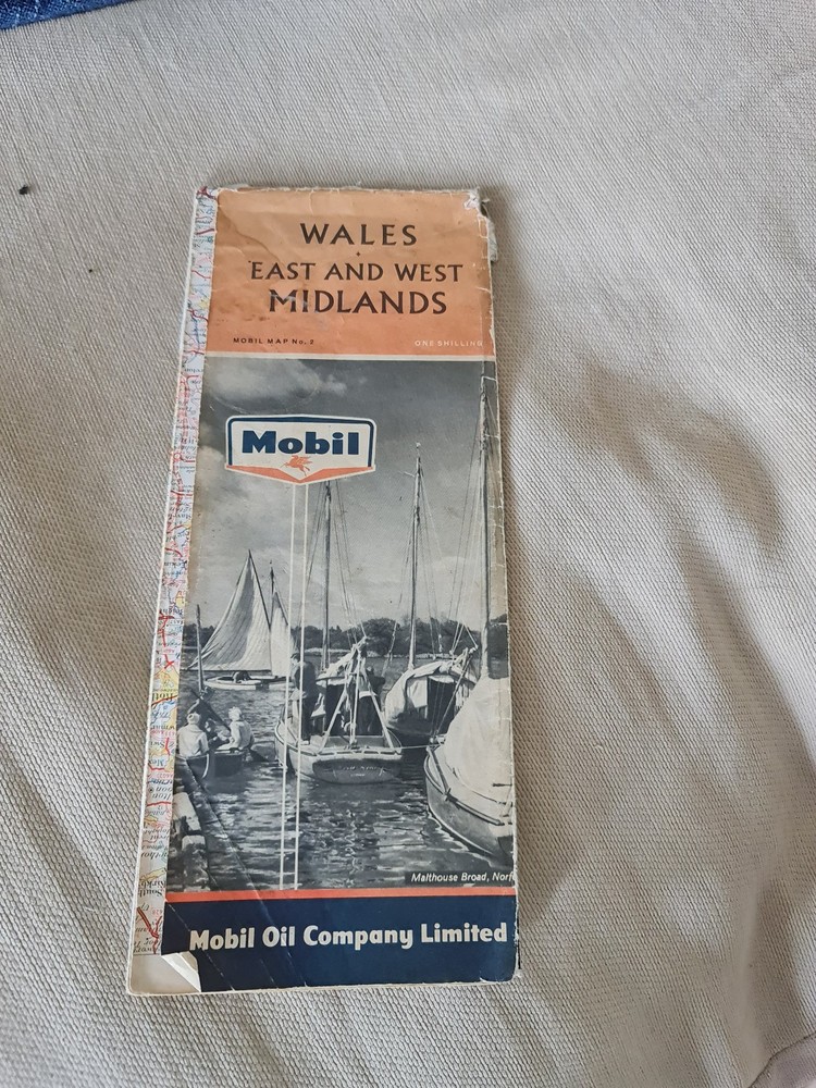 Wales East And West Midlands Mobil Map Vintage 1963
