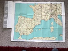 Vintage Kummerly & Frey Road Map – SPAIN, + most of France, Scale 1:2 500 000