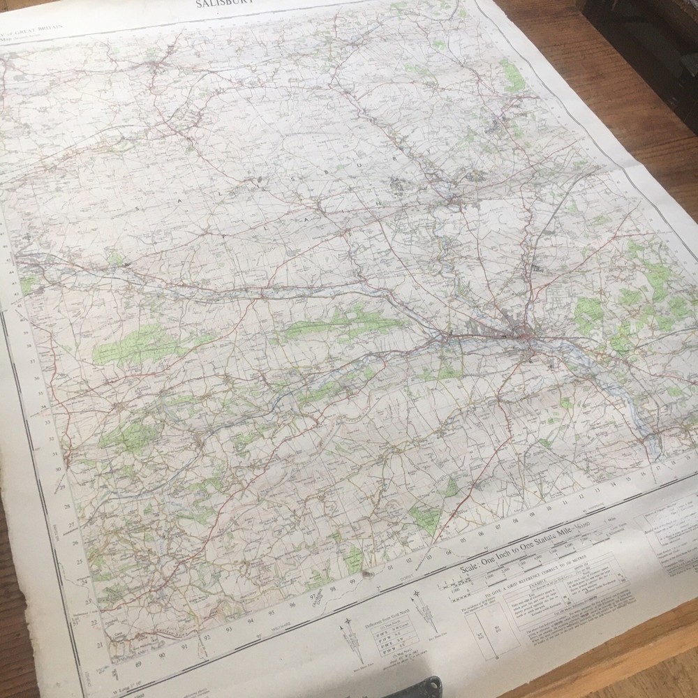 Vintage 1960 Ordnance Survey Map Of Salisbury Sheet 167 Rolled