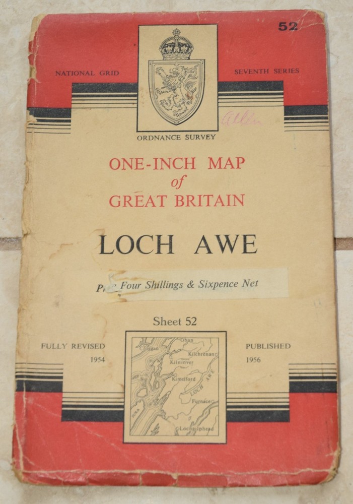 LOCH AWE Ordnance Survey One-Inch Map Sheet 52 7th Series 1956 Paper