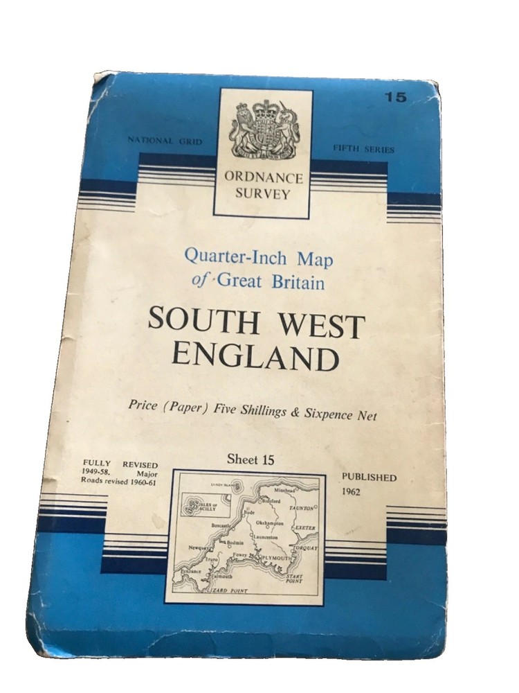 SOUTH WEST ENGLAND-Ordnance Survey OS Sheet 15 Quarter-Inch Paper Map 1962 5t