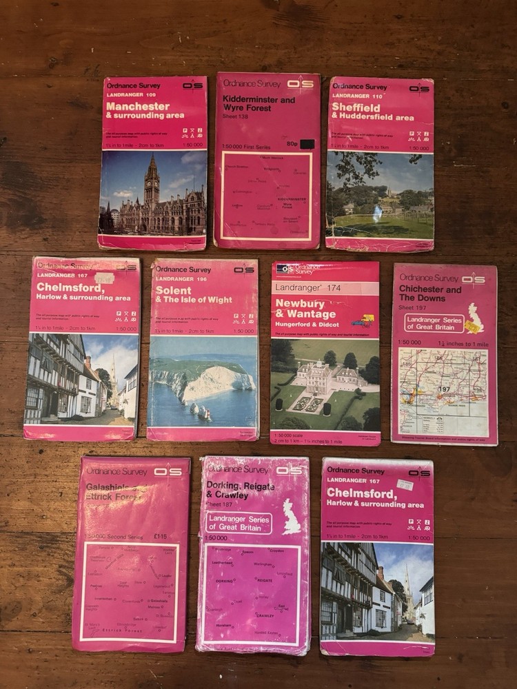 10 x Ordnance Survey Landranger Maps England Various Areas Bundle Job Lot