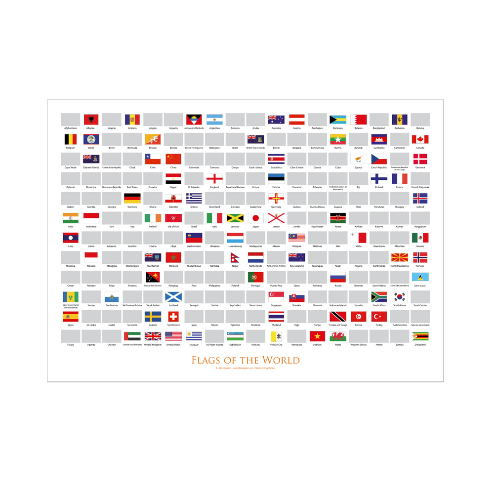 Scratch Off Flags Of The World A2 Size Poster Travel Map Gift – White Landscape